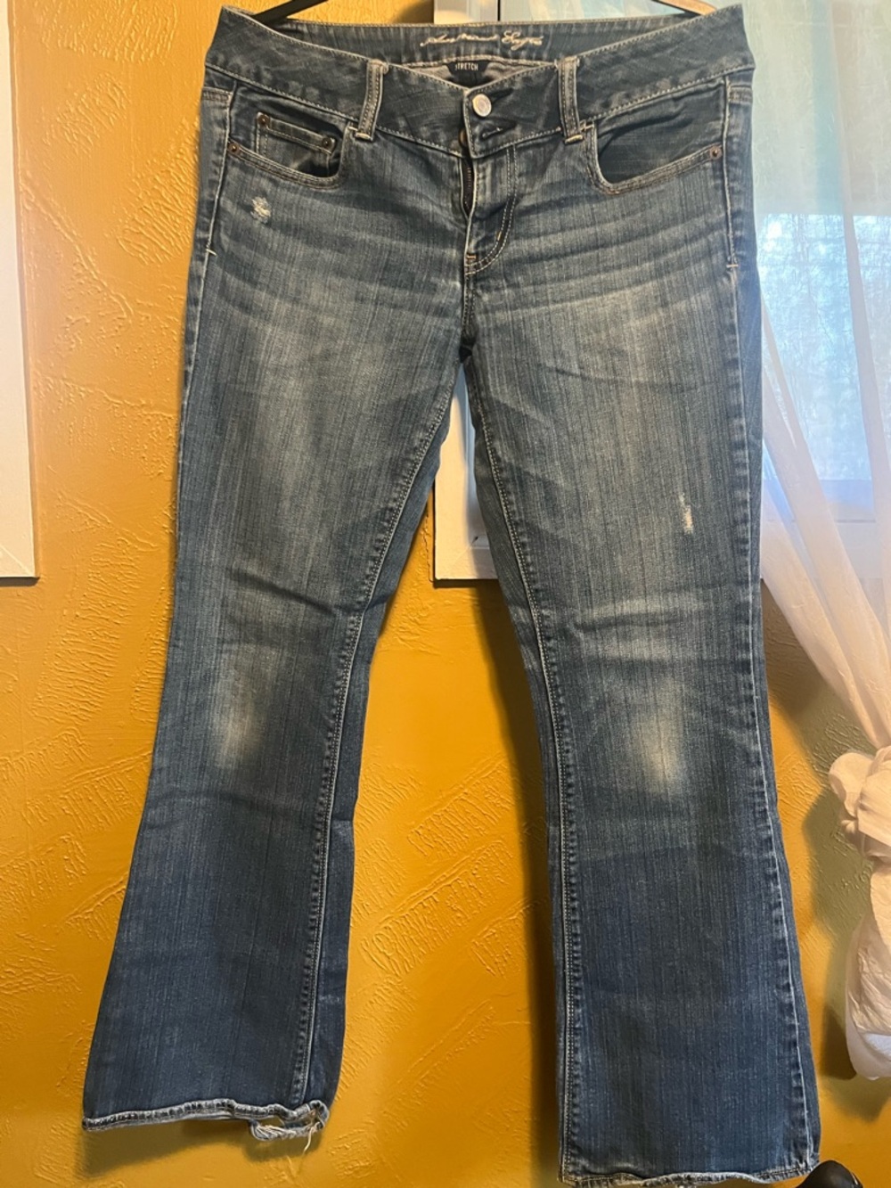 Y2K Low Waisted American Eagle Outfitters Women's Faded Blue Flare Jeans